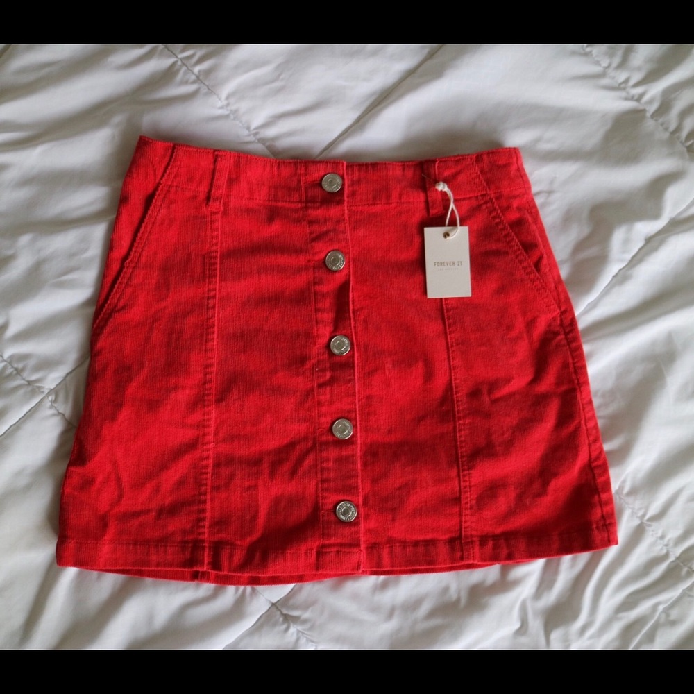 Red corduroy mini skirt
